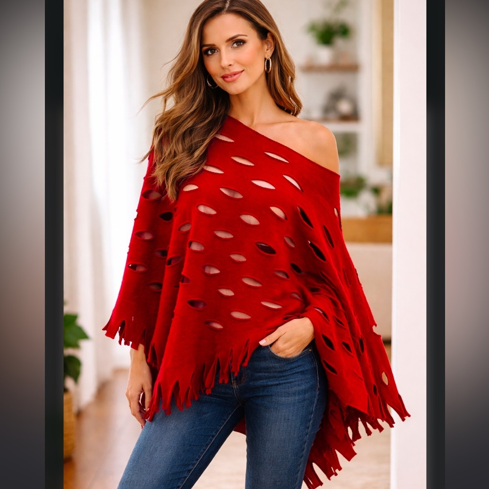 Barbara De Jounge Red Poncho One size